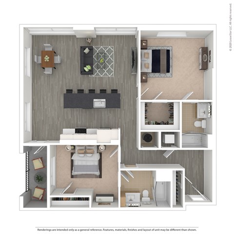 Floor plan for 2 beds, 2 baths, 1181 sqft